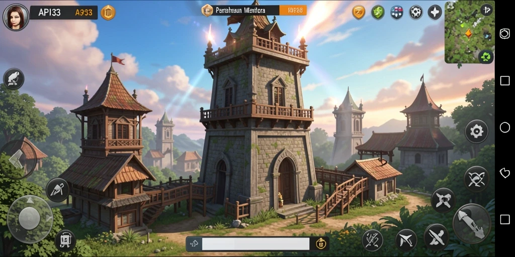 Tampilan gameplay menara pertahanan yang intens dan strategis dalam API33.