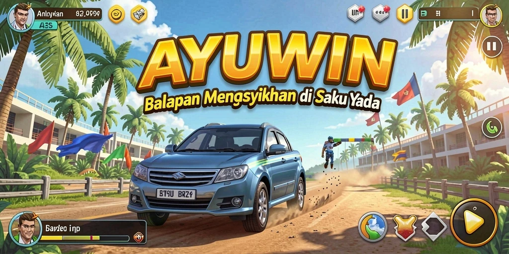 Gameplay AYUWIN yang menegangkan dengan drift dan kecepatan tinggi.