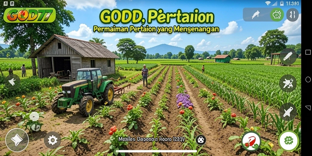 Tampilan gameplay GOD77 yang menarik dengan aktivitas pertanian.