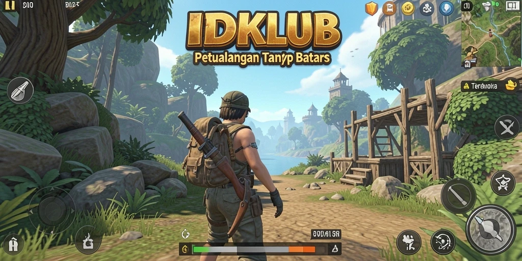 Screenshot gameplay IDKLUB menunjukkan petualangan dalam dunia terbuka.