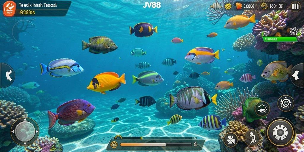 Gameplay seru JV88 saat menembak ikan yang colorful.