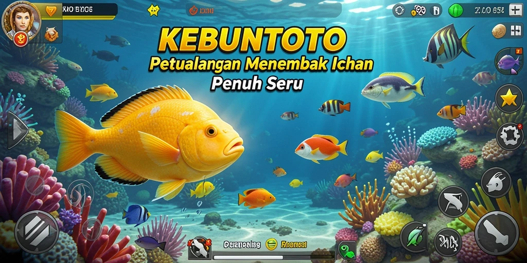 Tampilan gameplay seru dalam KEBUNTOTO saat menembak ikan.