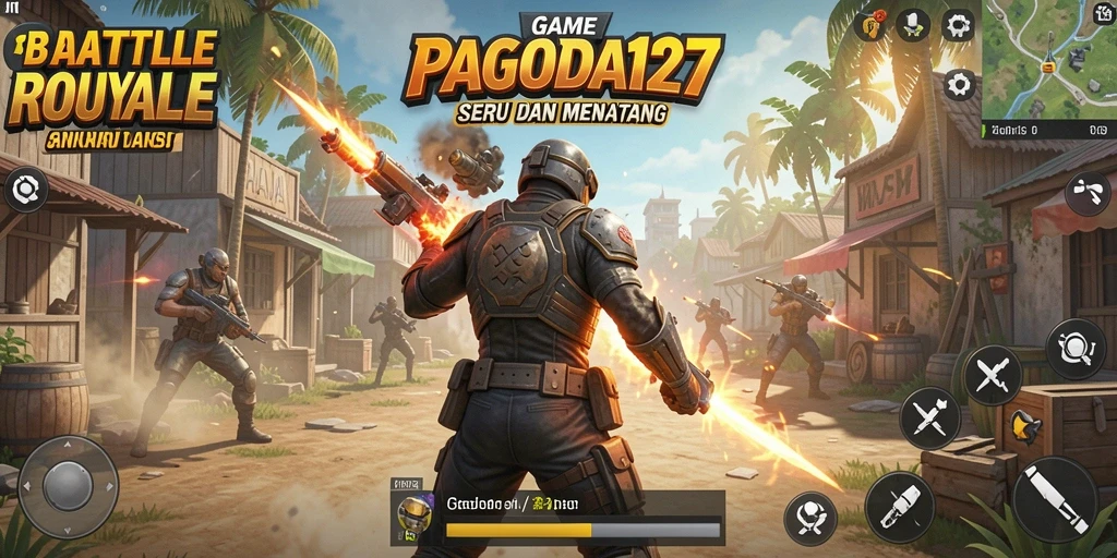 Screenshot menampilkan aksi intens dari gameplay Battle Royale PAGODA127.