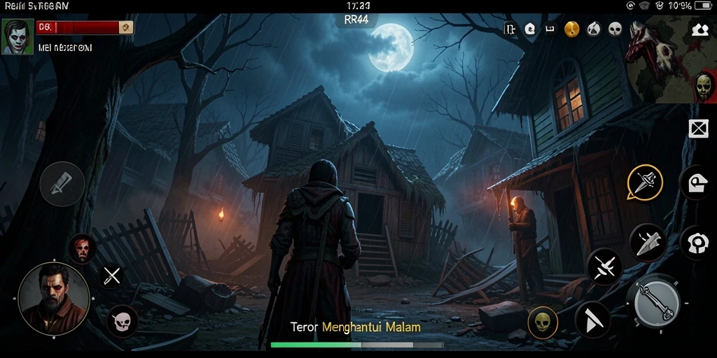 Tangkapan layar gameplay RR44 menampilkan suasana mencekam dan elemen horror yang menonjol.