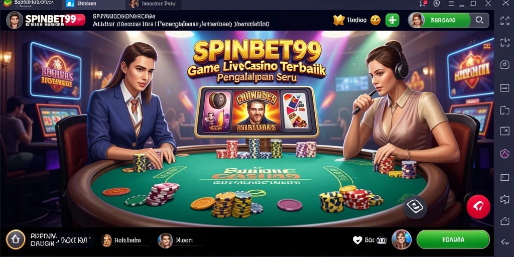 Tampilan gameplay seru dari SPINBET99 dengan dealer langsung dan interaksi menarik.