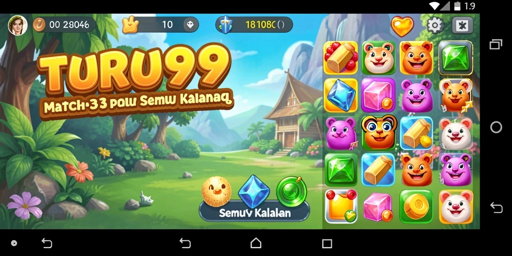 Tampilan gameplay seru di TURU99 dengan warna warni mencolok.